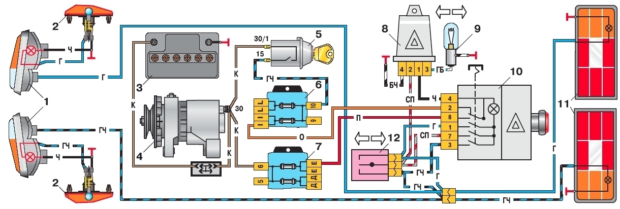 Схема подключения поворотников ВАЗ-2106